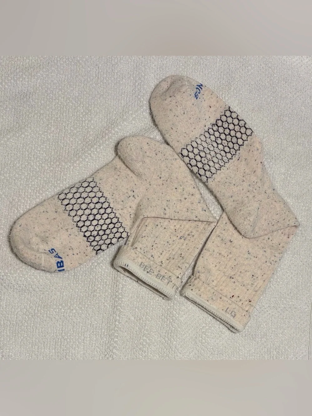 Bombas Women’s Marl Calf Socks Cream Speckled Size Large Cotton Blend